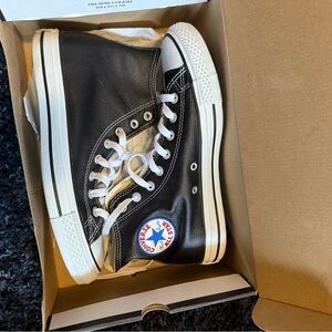 Leather Converse Black and White High Top Sneakers
